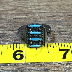 Vtg Zuni 925 Sterling Silver Turquoise Ring-Size 7